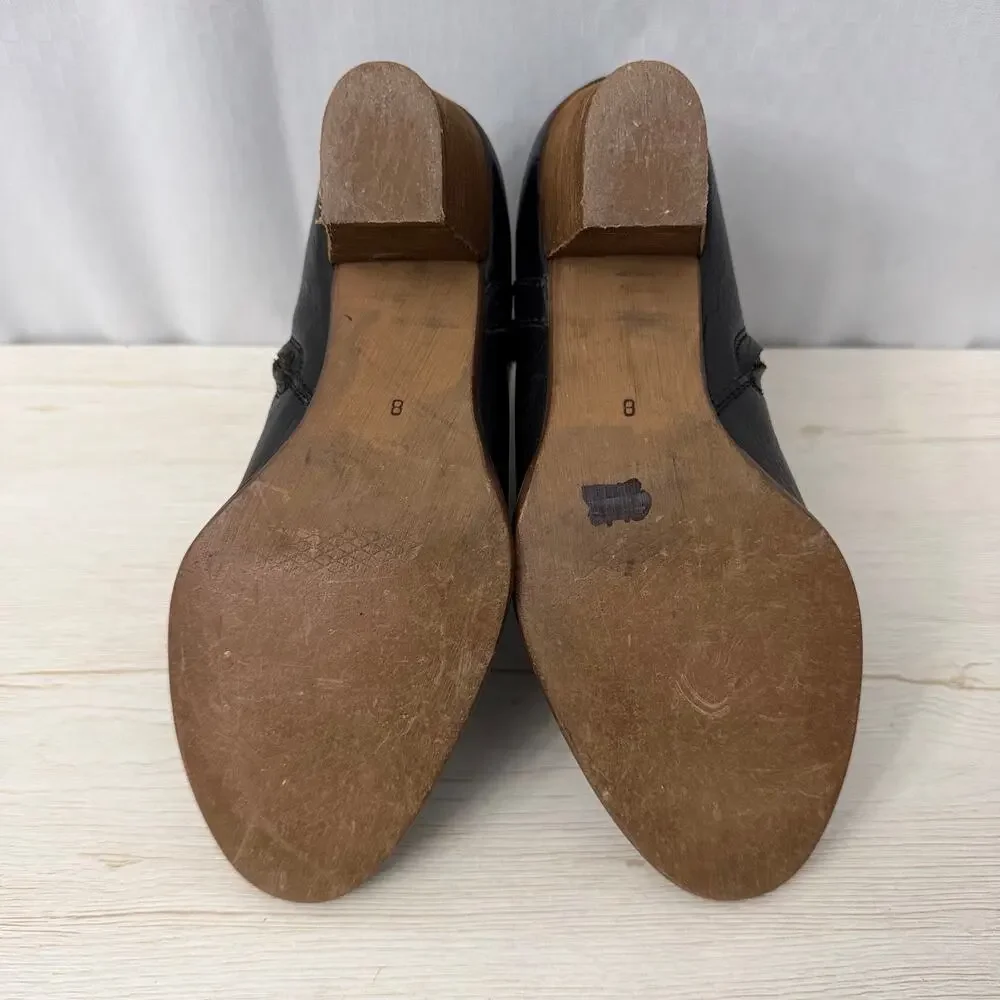 Madewell Billie Ankle Boots Womens Size 8 Black Leather Side Zip Block Heel